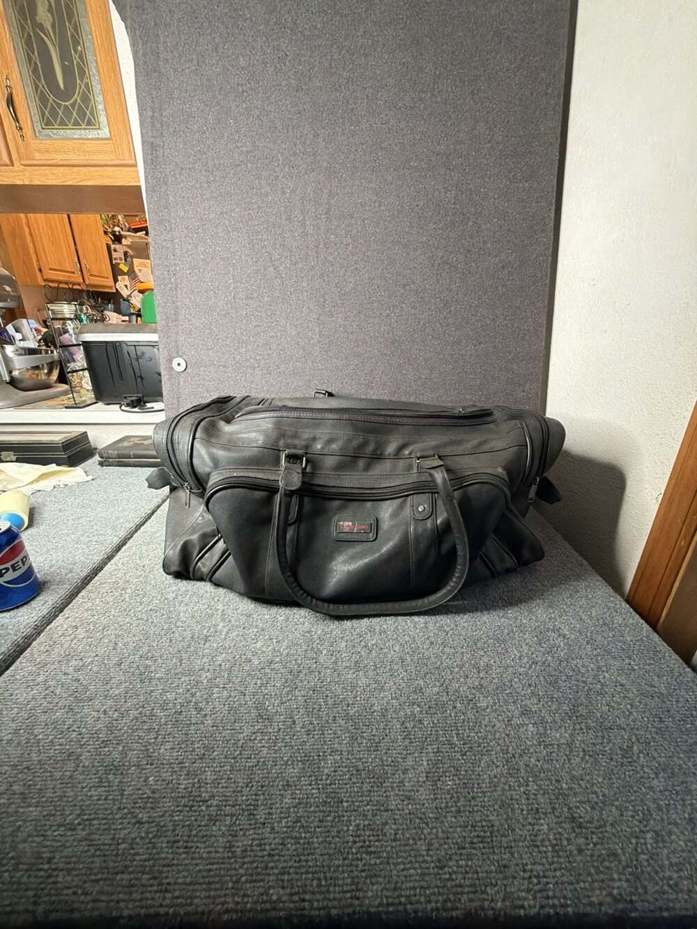 Vintage Black Leather Duffle Weekender Travel Gym Bag